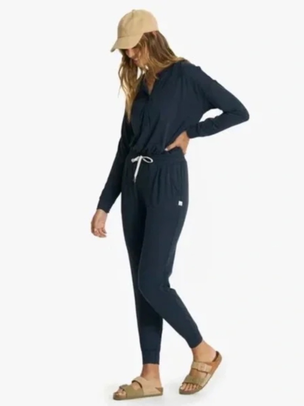 Vuori Lux Henley Jumpsuit Long Sleeve Blue Navy